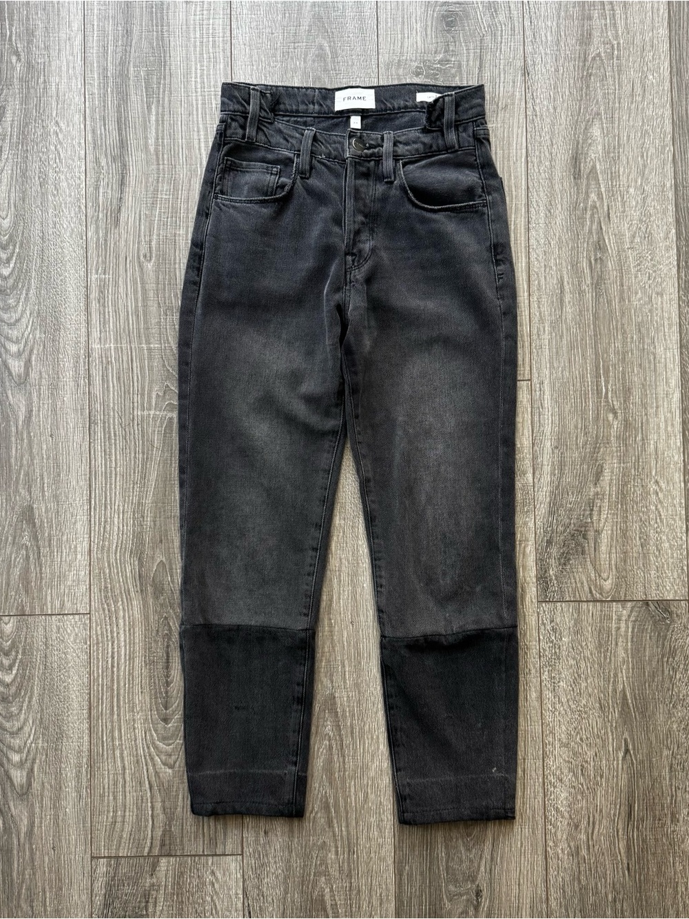 FRAME Black Washed High-Rise Straight Jeans